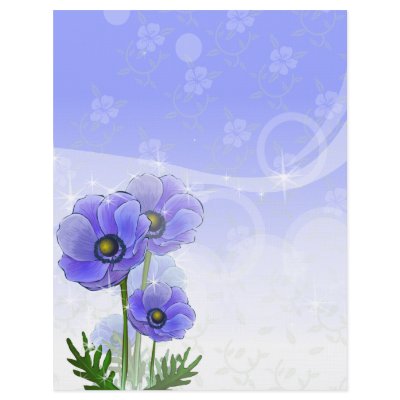 Anemone blue Linen stationary Custom Letterhead by giftsbonanza