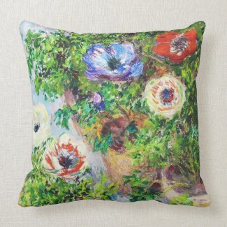 Anemones in Pot Claude Monet flower paint Throw Pillow