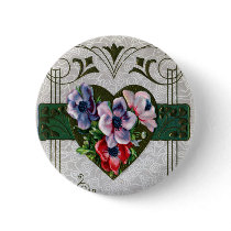 Anemones Vintage Valentine Button