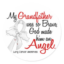 Angel 2 Grandfather Lung Cancer Round Stickers