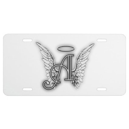 Angel Alphabet A Initial Latter Wings Halo License Plate