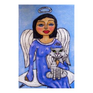 Angel and Cat On A Cloud Poster print