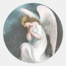 Angel and Crocus Flowers Vintage Easter Round Sticker