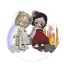 angel and devil cutie girls round stickers