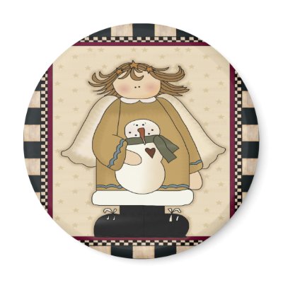Angel and Snowman Christmas Magnet