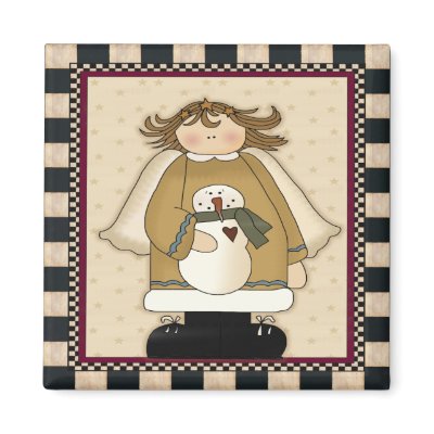 Angel and Snowman Christmas Magnet