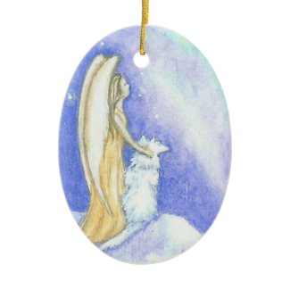 Angel and Wolf Aurora Borealis Christmas Ornament