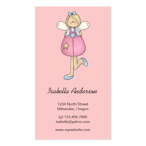 Angel Antics · Angel · Pink Business Card Templates (front side)