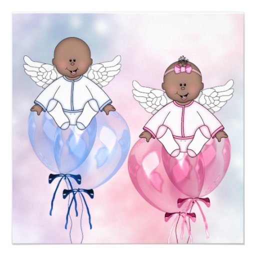 Angel Balloons African American Gender Reveal Part Invitations (front side)