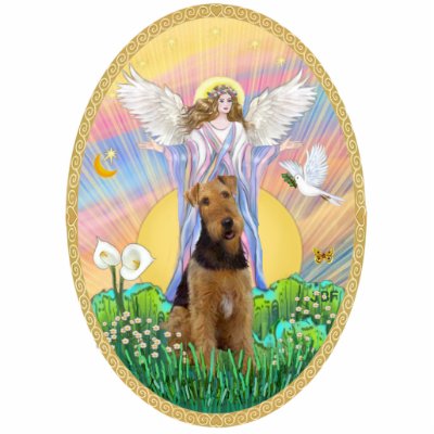 Angel Blessing an Airedale Photo Sculpture by dogartgifts