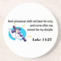 Angel carrying cross Christian design coasters