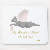 Angel Cat Dark Gray Pink Roses Guardian Angel Cat mousepads