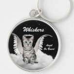 Angel Cat Gray Tabby Personalized Keychain