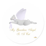 Angel Cat Light Gray Purple Roses Guardian Angel C Stickers
