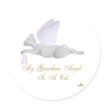 Angel Cat Light Gray Purple Roses Guardian Angel C stickers