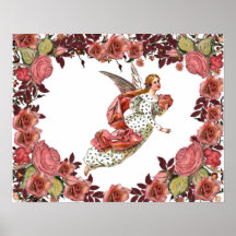 Ángel con la cinta y los rosas rosados poster