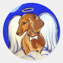 Angel Dachshund Round Sticker
