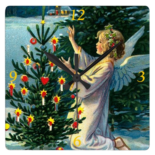 Angel Decorating Christmas Tree 2 Clocks from Zazzle.