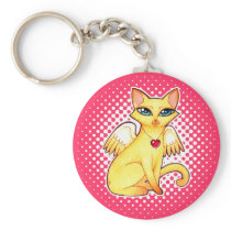Angel Fairy Kitty Cat fantasy art - CUSTOM COLORS Keychain