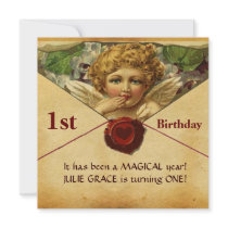 ANGEL HEART WAX SEAL PARCHMENT First Birthday Custom Invitation