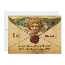 ANGEL HEART WAX SEAL PARCHMENT First Birthday Custom Announcements