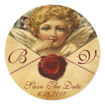 ANGEL HEART WAX SEAL PARCHMENT Save the Date Round Sticker