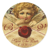 ANGEL HEART WAX SEAL PARCHMENT Save the Date Round Sticker