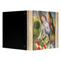 Angel holding a shield with  two leopards vinyl binders