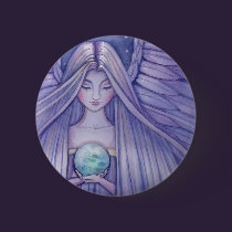 Angel holding Earth Pinback Button buttons