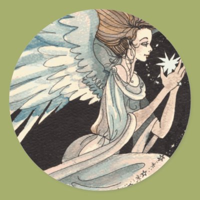 Angel Holding Star Round Stickers Zazzle_sticker