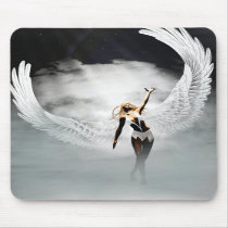 angel, clouds, mousepad, cloud, angels, angelic, wing, wings, sun, rays, ray, feathers, feather, girl, girls, blonde, blondes, digital realism, Mouse pad with custom graphic design