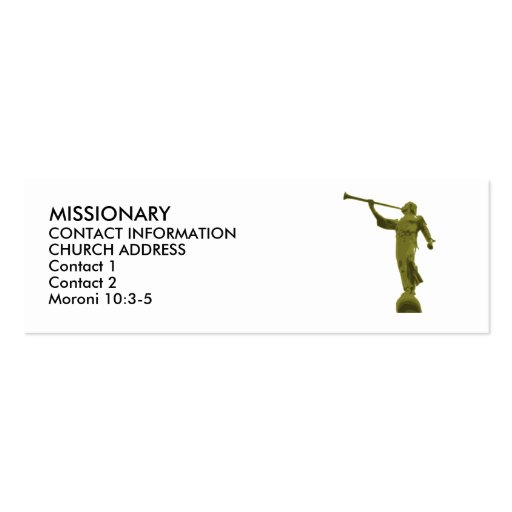 Angel MORONI LDS MISSIONARY CARDS Business Card (front side)
