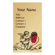 ANGEL PAINTING A PINK FLOWER,MONOGRAM GOLD METAL BUSINESS CARD