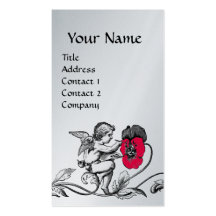 ANGEL PAINTING A PINK FLOWER MONOGRAM PLATINUM BUSINESS CARD TEMPLATE