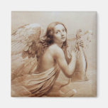 ANGEL PLAYING LYRA OVER THE CLOUDS brown Fridge Magnet