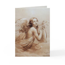 ANGEL PLAYING LYRA OVER THE CLOUDS GREETING CARDS
