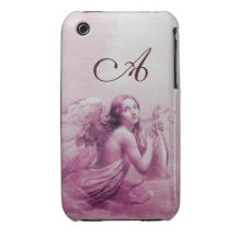 ANGEL PLAYING LYRA OVER THE CLOUDS pink monogram iPhone 3 Case-Mate Case