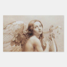 ANGEL PLAYING LYRA OVER THE CLOUDS RECTANGLE STICKER
