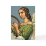 Angel Playing Music on a Harp; Vintage Victorian Greeting Card
