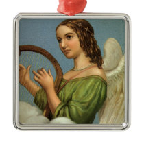Angel Playing Music on a Harp; Vintage Victorian Christmas Ornaments