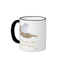 Angel Rabbit Brown Blue Roses Guardian Angel Bunny mugs