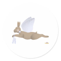 Angel Rabbit Brown Blue Roses stickers