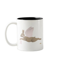 Angel Rabbit Brown Pink Roses mugs