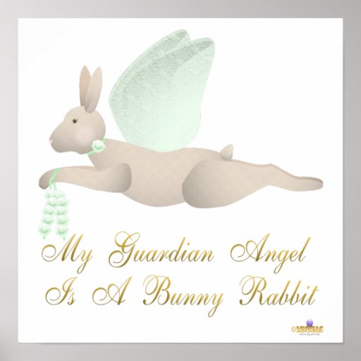 Angel Rabbit Tan Green Roses Guardian Angel Bunny Poster Zazzle