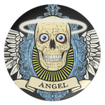Angel Skull Skeleton with Halo with Bird Wings art Plate