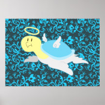 Angel Turtle Floral Pattern Posters