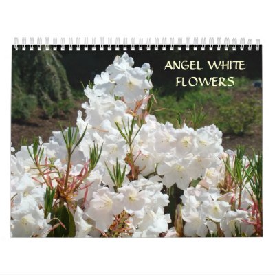 ANGEL WHITE FLOWERS Calendar White Florals by Basleeartprintgifts