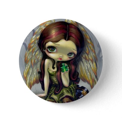 "Angel with Emeralds" Button by strangeling