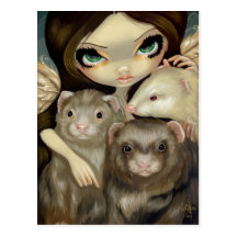 "Angel with Ferrets" Postcard