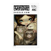 "Angel with Ferrets" Stamp